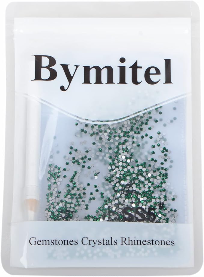 2880PCS Art Nail Rhinestones Non Hotfix Glue Fix Round Crystals Glass Flatback for DIY Jewelry Making with one Picking Pen (ss5 2880pcs, Emerald)