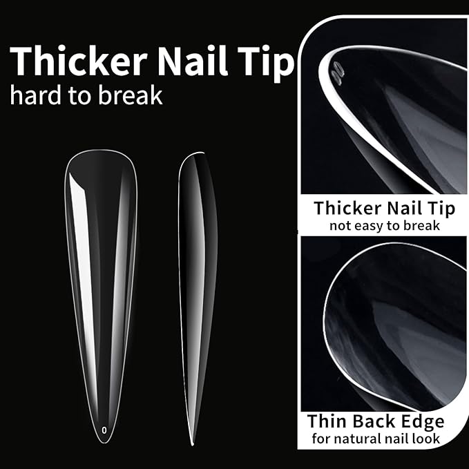 Long Stiletto Nail Tips, 240Pcs Full Cover Soft Gel Nail Tips Pre-shaped 3XL Shape Clear Acrylic False Nail Fake Nail Extension Press On for Salon Home DIY 12 Sizes