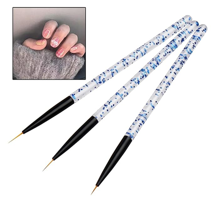 3 Pcs Blue Nail Art Liner Brushes Nail Art Supplies UV Gel Painting Acrylic Nail Art Brushes for Home Salon Valentine's Day/Mother's Day/Wedding/Anniversary/Party/Graduation/Christmas/Birthday Gifts