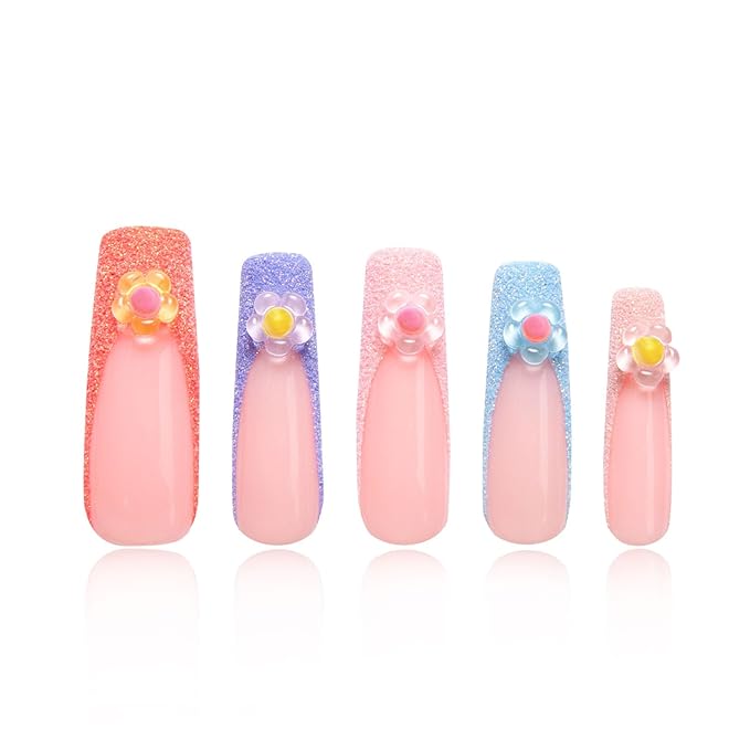LOVFUL Press on Nails | Handmade with Full Covered Crystals| Reusable Fake Nails| Square Mid length 1.7in| H213-S