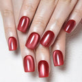evpct Red Cat Eye Extra Short Press on Nails Square, Petite Short Square Stick on Nails for Women Gift, Real Red Metallic Glitter Glossy Reusable Soft Gel Press on Acrylic Fake Nail with Designs