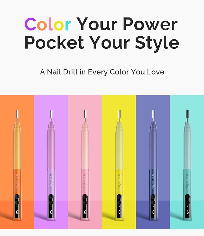 MelodySusie PocketNail Pen-Shaped Cordless Modular Nail Drill, Extended Kit, PC100GR 20000RPM Slim Portable Rechargeable Electric File for Nail Care & Gel Removal at Home for Beginners, Party Peach