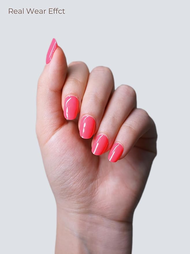 Semi Cured Gel Nail Strips - UV Light Gel Nail Stickers - 20 Long Lasting Salon Quality Wraps (Sizzling Pink)