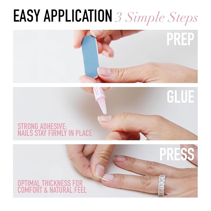 Glamnetic Press On Nails - MaDamn Fake Nails | French Tip Nails, UV Finish Short Pointed Almond Shape, Salon Quality Semi-Transparent Nails in 12 Sizes - 24 Nail Kit with Glue