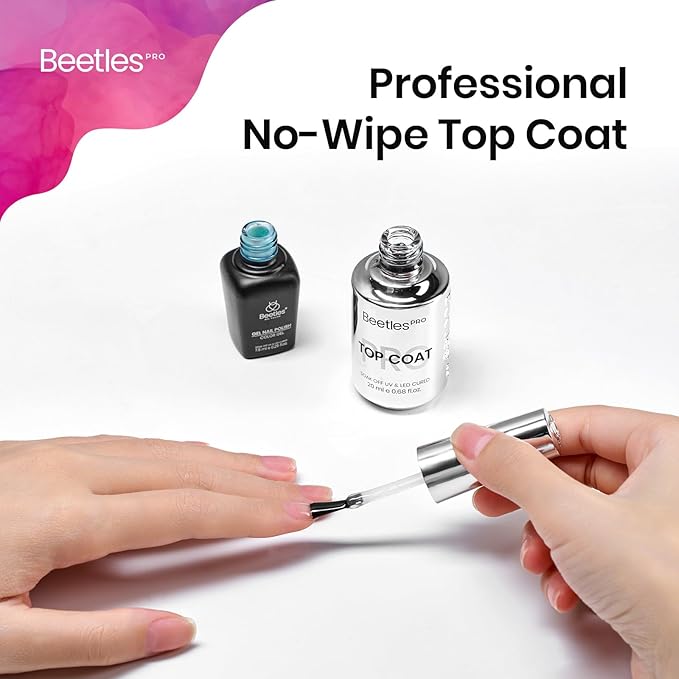 Beetles Pro Gel Top Coat– 20ml Each, High Glossy & Long-Lasting up to 28 Days – Soak-Off Non-Yellowing Strong Coverage Gel for LED/U V Lamps, Professional Salon Manicure