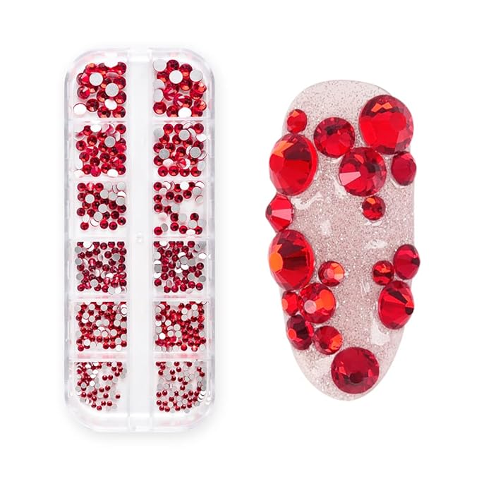 KADS Nail Crystals AB Nail Art Rhinestones 5 Colors Round Beads Flatback Glass Charms Gems Stones 6 Sizes for Nails Decoration Makeup Clothes Shoes (5 Colors+ Tweezer 1)
