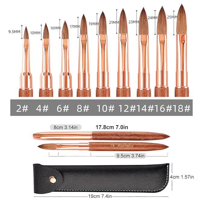 100% Pure Kolinsky Acrylic Nail Brush Size 10 for Acrylic Application - Acrylic Powder Brush for Nail Art Professional Salon Quality Acrylic Powder Brush for Nail Art Extension (Rose Gold Wood)