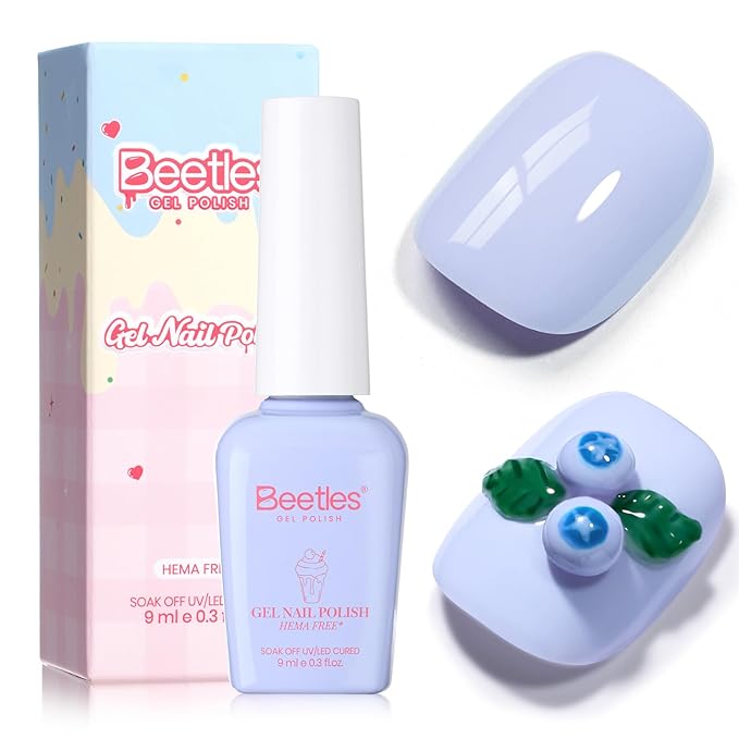 Beetles Blue Gel Nail Polish - Blueberry Smoothie Pastel Blue Gel Polish, Same Color Same Bottle, Soak Off UV LED Lamp Pastel Nails Art, Long-Lasting Manicure Salon DIY Home Spring Nails