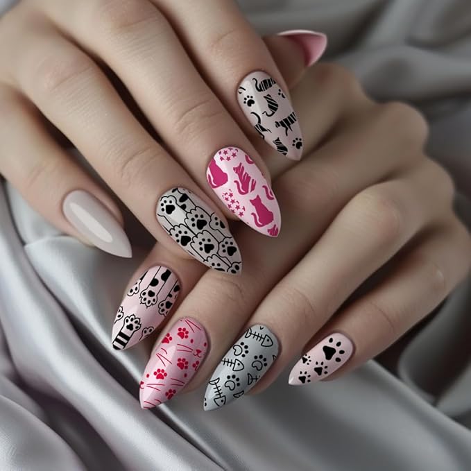 PH PandaHall 3pcs Cute Cat Nail Stamping Plates, Lovely Cat Nail Art Templates Animal Cat's Paw Fishbone Nail Art Stencils Stainless Steel Nail Image Plates for Women Nail Design Print Manicure Salon
