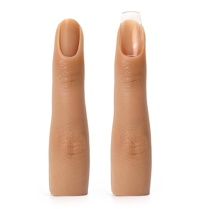 2PCS Silicone Practice Fingers for Acrylic Nails, Soft Nail Training Model Practice Finger, Flexible Nail Mannequin Finger for DIY Nails Practice（No. 3）