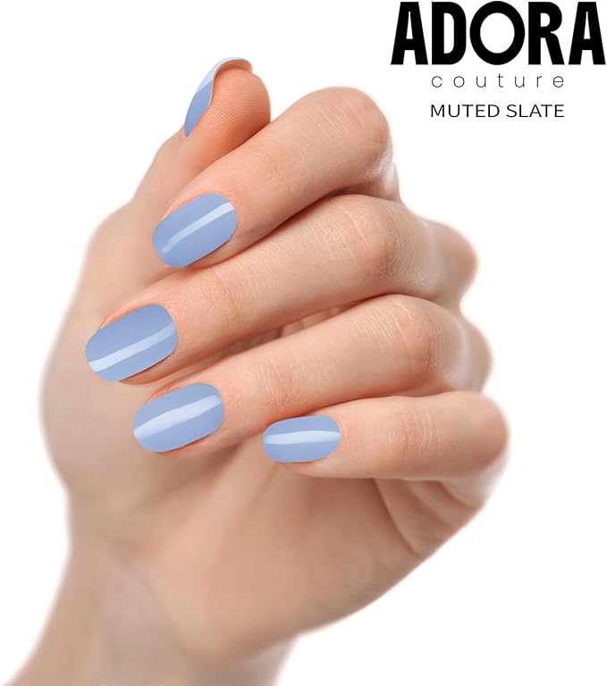 Semi-Cured Gel Nail Strips - 20 Salon-Quality Gel Sticker with UV Light Required, Long Lasting, Easy Application & Removal, Includes Prep Pad, Nail File, Wooden Stick – Muted Slate