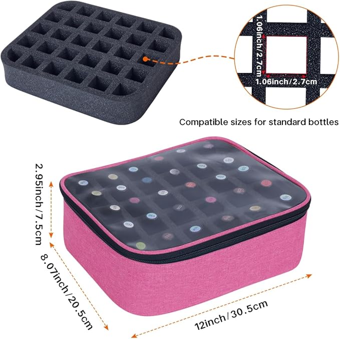 2 Pcs Small Clear Nail Polish Organizer Holds 60 bottles(15ml-0.5fl.oz) Nail Polish Case Multifunctional Nail Polish Bag organizer, Cosmetic Travel Makeup Cases for Women Rose Red