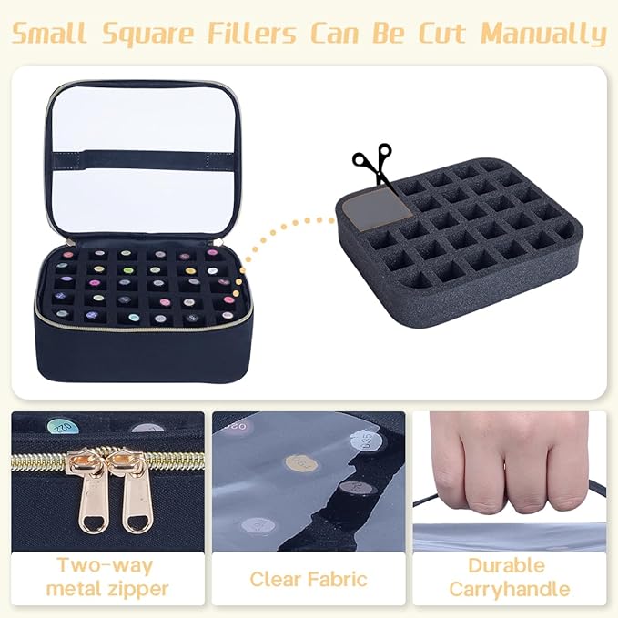 Small Clear Nail Polish Case Holds 30 bottles(15ml-0.5fl.oz) Nail Polish Organizer Multifunctional Nail Polish Bag organizer, Cosmetic Travel Makeup Cases for Women, Black