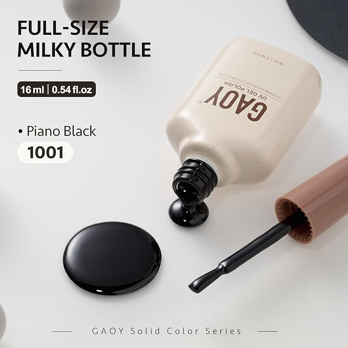 GAOY Black Gel Nail Polish, 16ml Color 1001 Soak Off UV Light Cure Gel Polish for Nail Art DIY Manicure at Home
