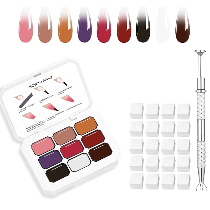 AIJIMEI Ombre Gel, Gradient Painting Gel, Ombre Gel Nail Polish, Including 100 Nail Sponges And Grabbing Pen Suitable For Salons And Family DIY (A3)