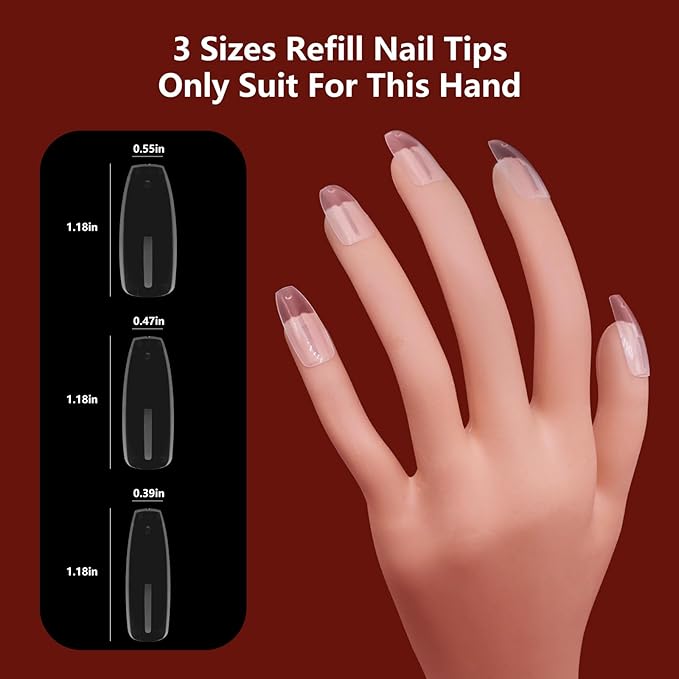 100PCS Clear Replacement Nail Tips for Practice Hand，Refill Acrylic Fake Nail Tips for Silicone Mannequin Hand With Box(100PCS Clear)