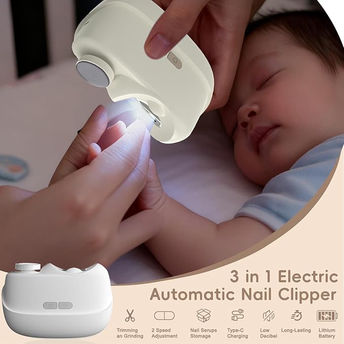 Electric Nail Clippers for Seniors,Smart Nail Clippers 2026 New 3 in 1 Electric Toenail Clipper with Polishing and LED Light,Smart Toenail Clipper 2 Adjustable Speeds for Adults,Baby (Apricot)