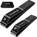 TwinWolf Nail Clippers Set, Ultra Sharp Sturdy Fingernail and Toenail Clipper by American Flag Pattern Handle,Built-in Nail File Stainless Steel Nail Clipper Cutter for Men and Women,Black,2-Pack