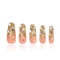 LOVFUL Press on Nails Stardust Gold Rhinestone | Handmade with Full Covered Crystals | Reusable Full Cover Nails | Coffin Classic Regular 1.3 in | H84-S