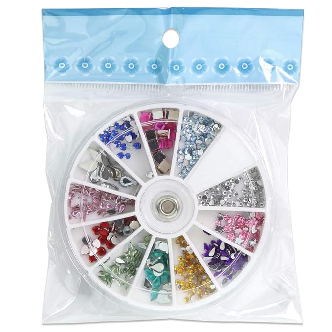 Nail Art Rhinestones Fake Pearl Gems Jewelry Decorations Manicure Wheel (20 Wheels, Large Multi Color)