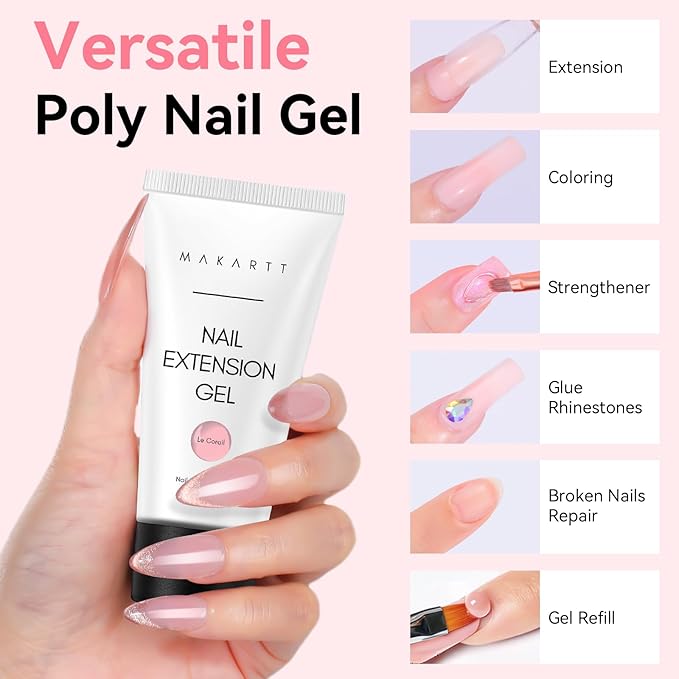 Makartt Hema-Free Poly Nail Gel Natural Pink 50ML Gel Builder for Nail Extension Nail Strengthener Beauty Gift 3D Gels Molder Nail Art Easy DIY at Home Salon