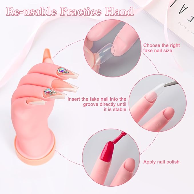 Buqikma Nail Practice Hand for Acrylic Nails, Mannequin Hand for Nails Practice, Flexible Bendable Fake Hand Manicure Nail Practice Hand 1Pcs