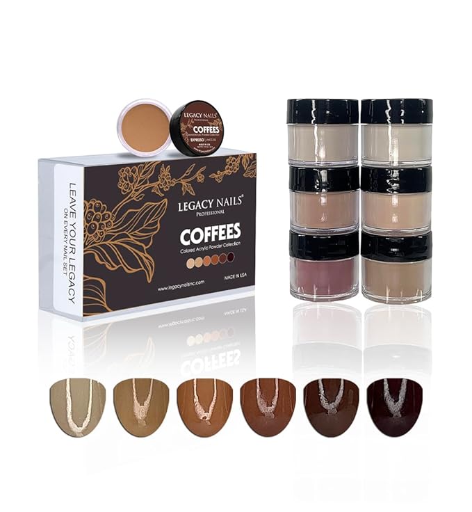 Legacy Nails Professional COLLECTION Acrylic Powder Kit 6 Colors Nail Art Set for Manicure DIY for Dip & Acrylic Nail Extensions (COFFEES COLLECTION)