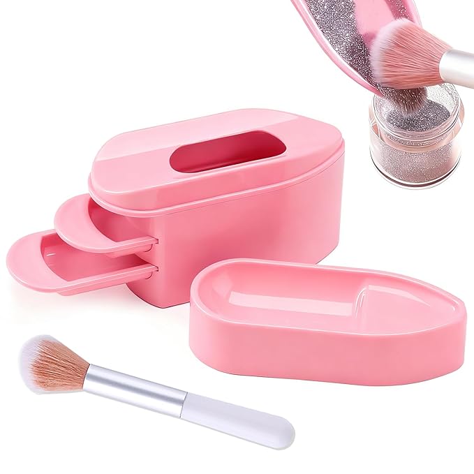 2 in 1 Dip Powder Recycling Tray System, Nail Dip Powder Storage Tray with Cleaning Brush, Container for Glitter, Sequins, Caviar Beads, Manicure Tool Kit for Home & Salon (Pink)