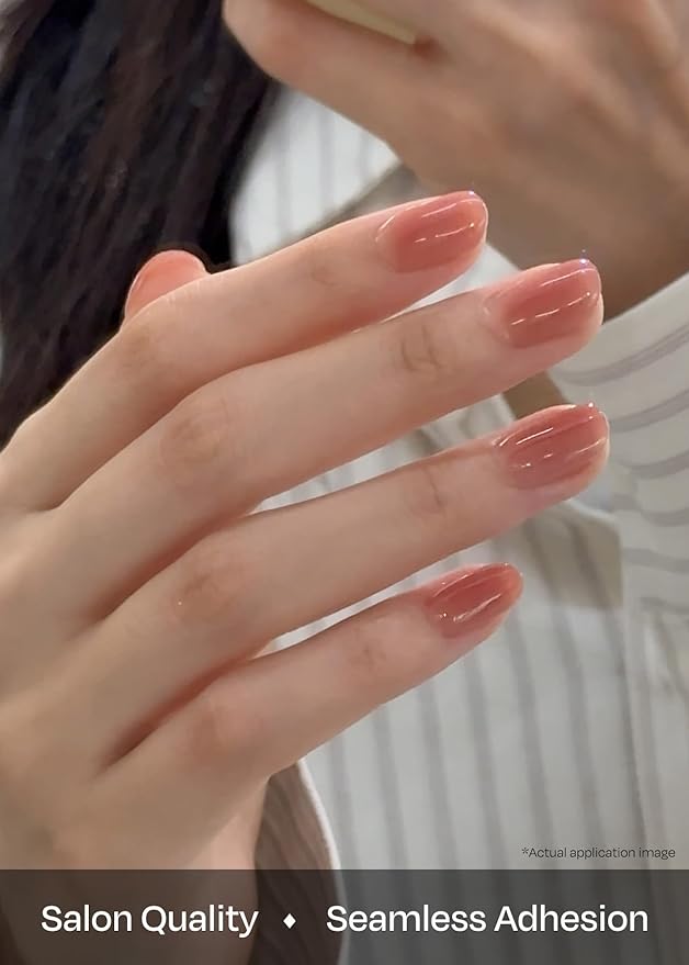ohora Semi Cured Gel Nail Strips (N Sienna Veil) - Works with Any Lamps, Salon-Quality, Long Lasting, Easy to Apply & Remove - Includes 2 Prep Pads, Nail File & Wooden Stick
