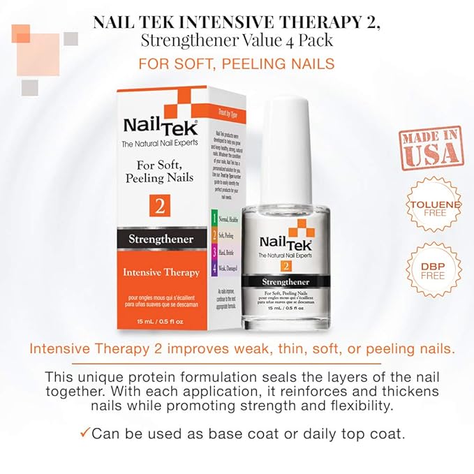Nail Tek Intensive Therapy 2, Nail Strengthener for Soft and Peeling Nails, 0.5 oz x 2-Pack