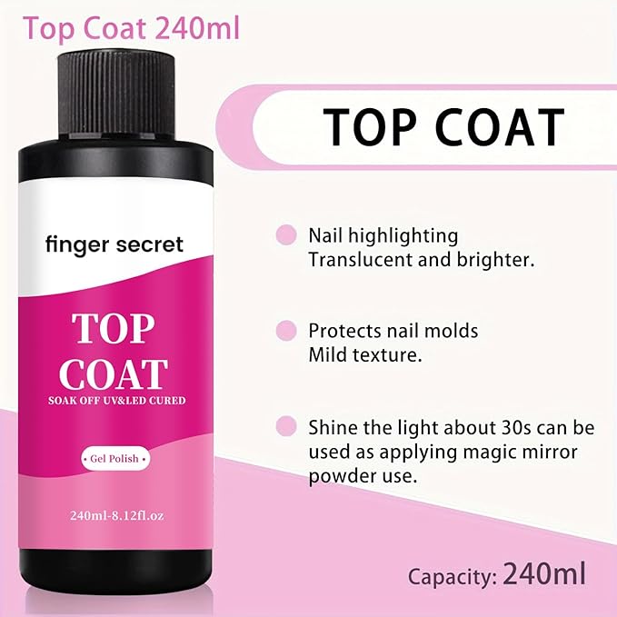 240ml Top Coat for Gel Nail Polish,Quick Dry Clear Nail Polish,Nail Supplies for DIY in Salon or Home Use 8fl.loz Top Coat Gel Polish