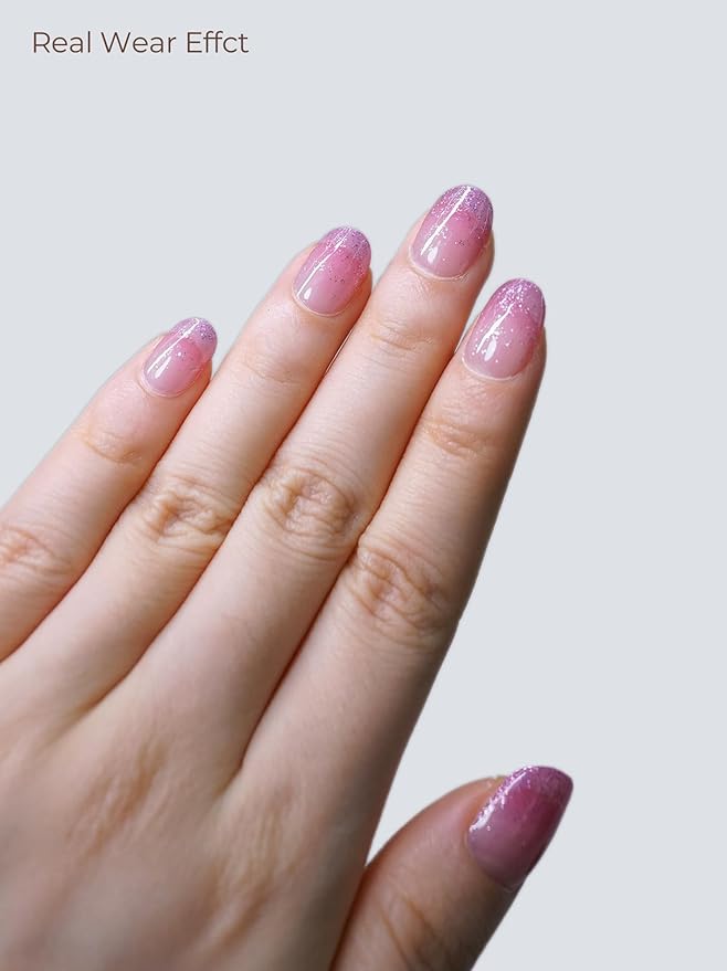 Semi Cured Gel Nail Strips - UV Light Gel Nail Stickers - 20 Long Lasting Salon Quality Wraps (Dawn Haze Pink)