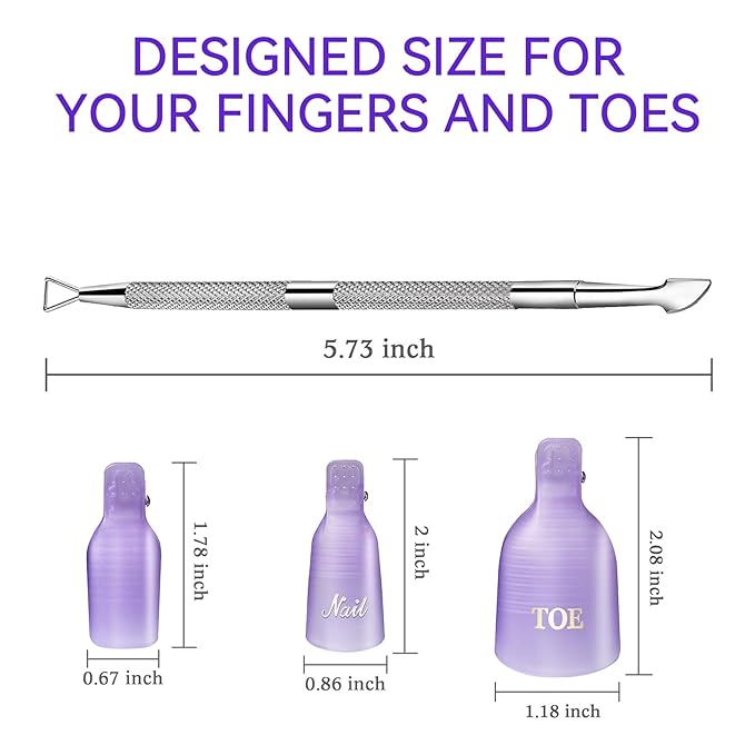 Makartt Nail Polish Remover Clips Kit, 20PCS Reusable Nail Soak Off Clips for Fingers & Toes, Acrylic & Nail Remover Tools, Double-Ended Cuticle Pusher, Fast, Mess-Free Gel Removal at Home or Salon