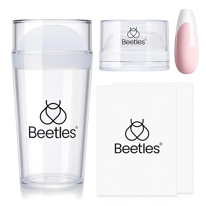 Beetles Nail Stamp, 4Pcs French Tip Tool Easy Manicure Nail Stamper Single Head Soft Silicone Long & Short French Tip Stamp Tool with 2Pcs Nail Scraper Decorations Gift for Women