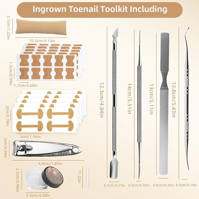 Ingrown Toenail Corrector Set with Breathable Correction Strips, Upgraded Ingrown Toenail Treatment Kit, Curved Toenails Corrector Patch, Pedicure Tools, for Home Use Women Man