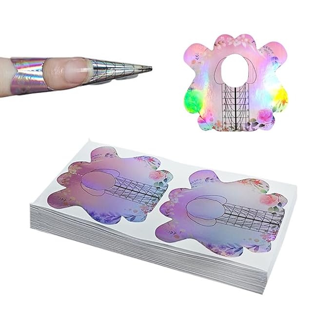 100PCS Nail Form Laser Pink Acrylic Nail Extension Sticker, Poly Gel Sticker,Nail Extension Forms,Self-Adhesive Nail Tips Guide Stencil Manicure Tool