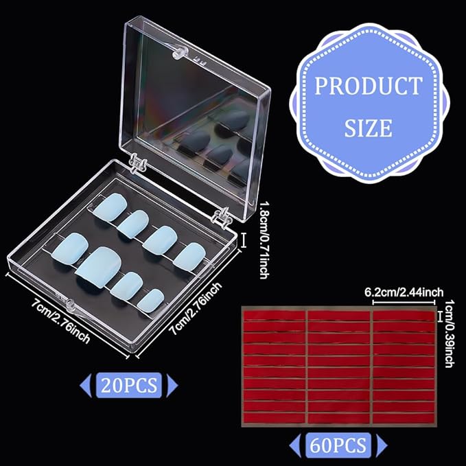 stallry 20pcs Press On Nail Storage Boxes Acrylic Nail Storage Box with 60pcs Double Sided Adhesive Nail Tape for Nail Art Practice Salon Manicure Craft