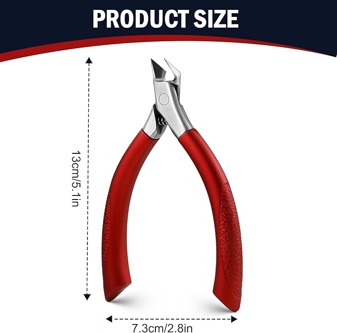 FVION Toenail Clippers for Ingrown Toenail, Straight Nail Clippers for Ingrown Toenails, Professional Ingrown Toenail Treatment for Adults, Seniors, Men and Women (Red)
