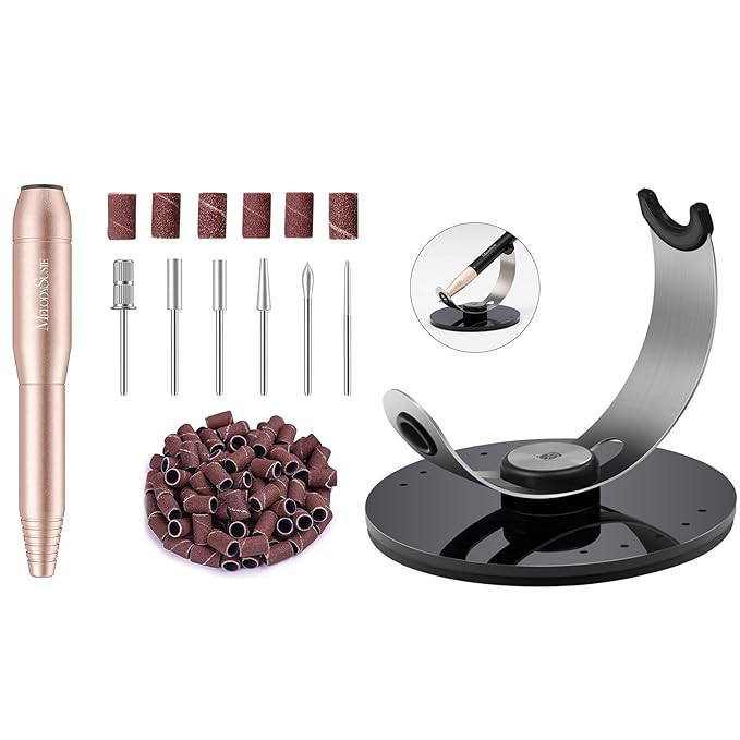 MelodySusie Portable Electric Nail Drill,PC120B Compact Efile with MelodySusie Nail Drill Pen & Bits Holder Stand