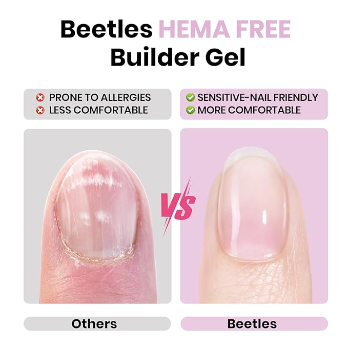 Beetles Builder Gel for Nails HEMA-Free,2 Pcs 0.2 oz 8 in 1 Jelly Purple & Glitter Builder for Thickening Apex Building Strengthener Extension LED/UV Lamp Light Purple Nails DIY Salon for Begginer