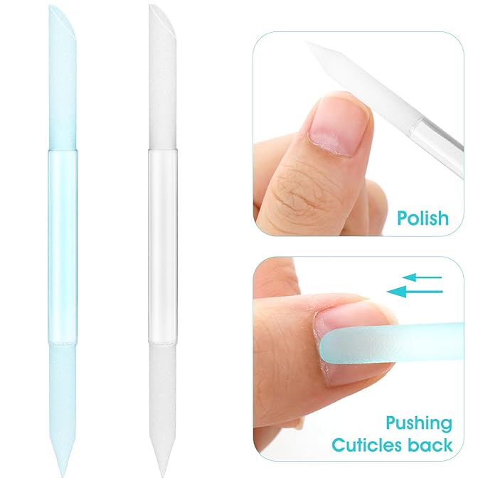 Sibba Cuticle Pusher Glass Cuticle Remover Tool Double Sided Cuticle Trimmer Manicure Stick Professional Precision Filing Abrasive Surface Nail Salons Set for Women Girls (2pcs (Transparent,Blue)