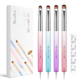 MelodySusie 4Pcs Dual-Ended French Nail Brush and Dotting Pen Set, Size #10#12#14#16 with Brush Holder, for French Tips Nail Clean Up and Nail Dotting