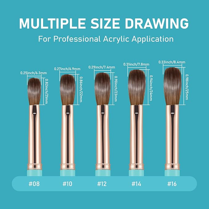 Acrylic Nail Brush Size 08, 100% Pure Kolinsky Nail Brush for Acrylic Application, Professional Nail Extension Manicure Tool Nail Drawing Pen for DIY Home Salon(Cyan)
