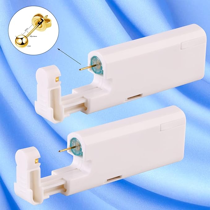 KAIQIKAIXI 18Pcs Ear Piercing Kit Automatic And Painless Ear Nail Gun Disposable Aseptic Household Ear Piercing Gun Portable Ear Piercing Gun Group Ear Piercing Tools (3mm, Golden)