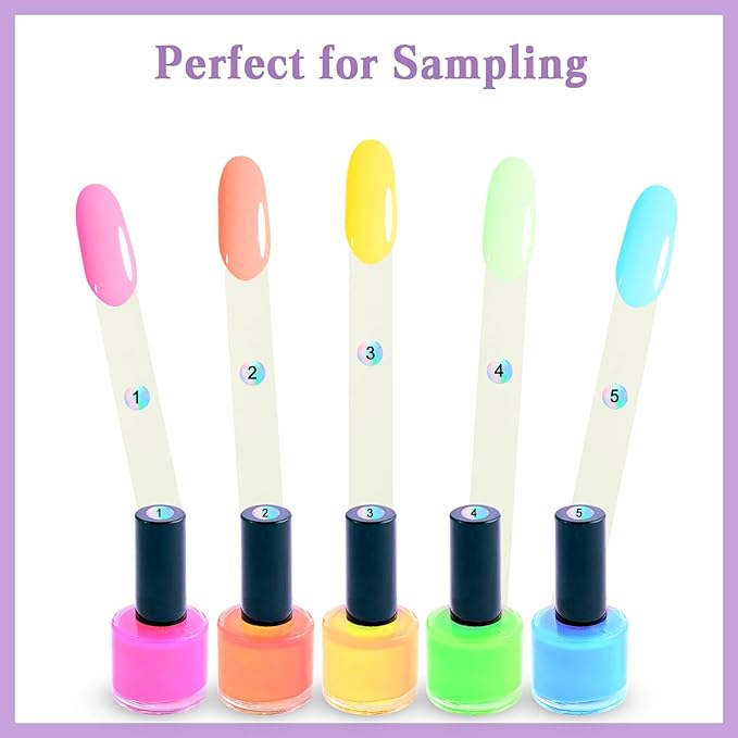 Laza 100 Pcs Nail Swatch Sticks Box-packed with Ring and Numbered Stickers Nail Art Polish Color Display Practice Tips Natural Beige Sample Sticks Tester Nails Supplies for Nail Tech - Oval