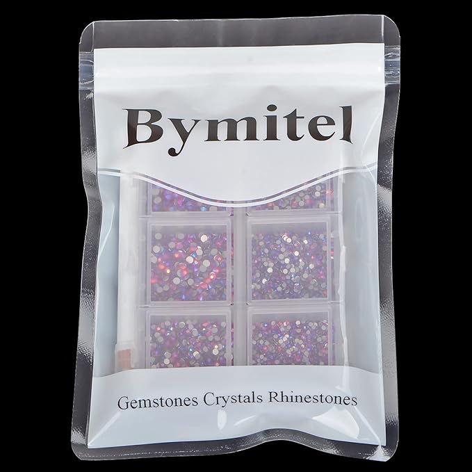 Bymitel 7200 Pieces 6 Mixed Sizes Glue Fix on Glass Rhinestones Round Crystal Gems Flatback for DIY Jewelry Making with one Picking Pen(6-Sizes 7200PCS, Siam AB)