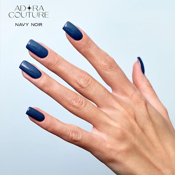 Semi-Cured Gel Nail Strips - 20 Salon-Quality Gel Sticker with UV Light Required, Long Lasting, Easy Application & Removal, Includes Prep Pad, Nail File, Wooden Stick (Blue Noir)