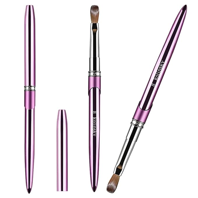 Acrylic Nail Brush Size 8#, 100% Pure Kolinsky Hair Acrylic Crystal Hot Purple with Silver Ferrule Round Shaped for Women Girls Manicure Tools Accessories