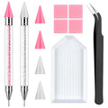2 Pack Rhinestone Picker Tool Dotting Pen with 4 Wax Tips and Tray, Wax Pencil for Rhinestones, Gem Picker Pen Diamond Jewel Applicator, Rhinestone Tools Kit for Bedazzling DIY Nail Art