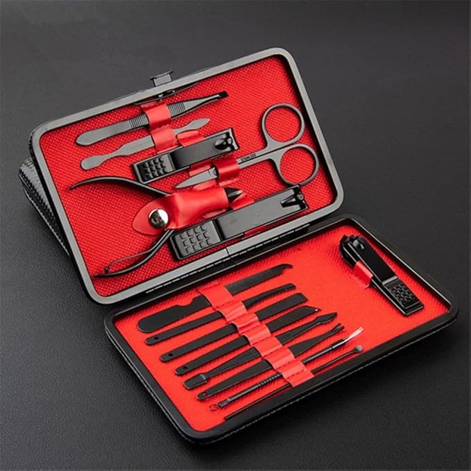 Manicure Set, Professional Nail Clippers Kit, Pedicure Care Tools,Manicure Set for Men and Women-Premium Stainless Steel with Black Leather Travel Case Set 15PC Great Gift(Black)